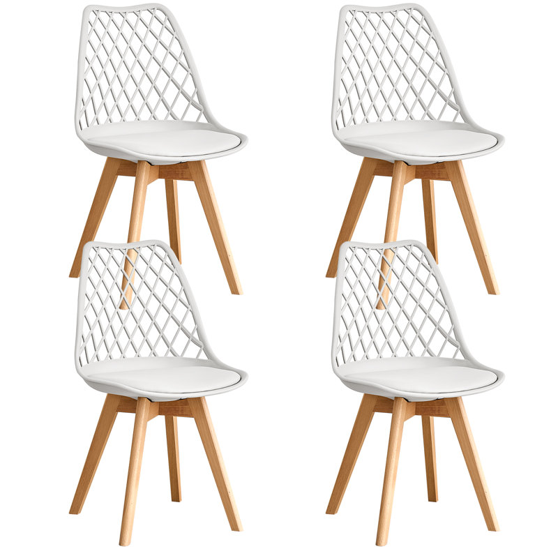 Dining Chairs - Nordic Style Dining Chair - Mesh Backrest - Solid Wood Legs, Set Of 4 , White