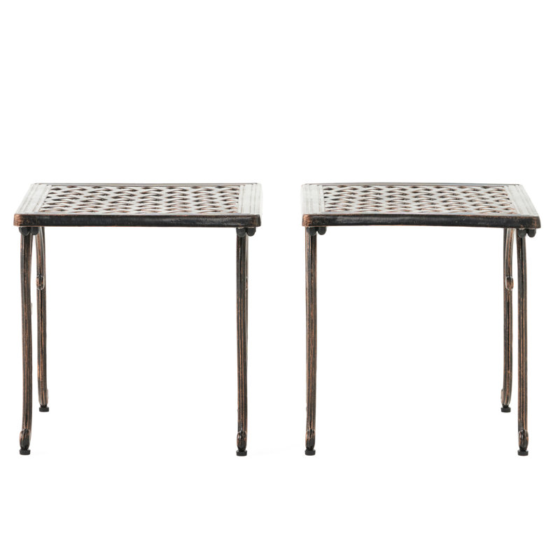 2 pièces Tables de bout en fonte d'aluminium - Kd 18 "H Cuivre vieilli plateau de table avec bordure moulée et tissé pour la table d'appoint extérieure