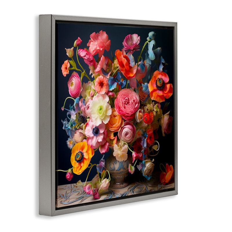 Mixed Full Bouquet Black Framed Floater Canvas Wall Art by Lazar Studio, Lustre Grey Floater Frame, 25" H x 25" W