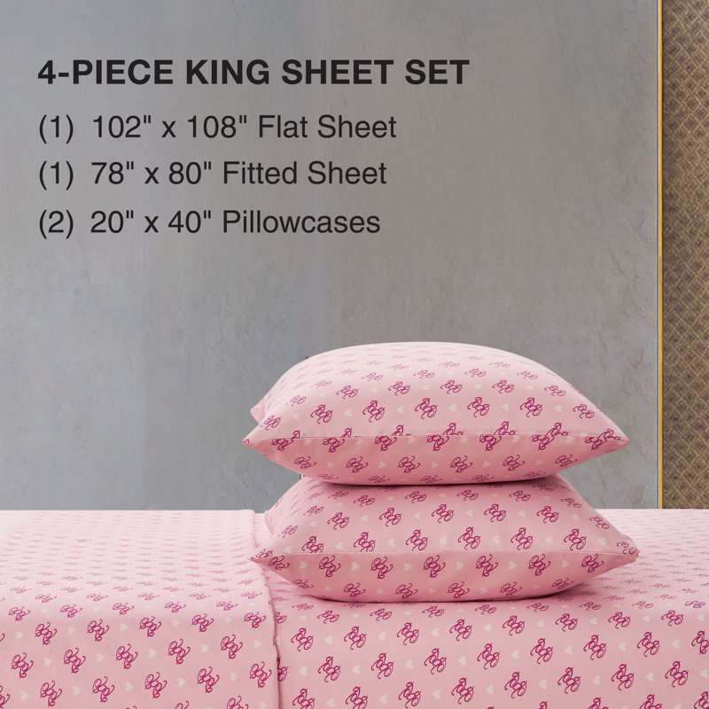 Baby Phat Printed Microfiber Sheet Set, King, Logo with Heart - Pink