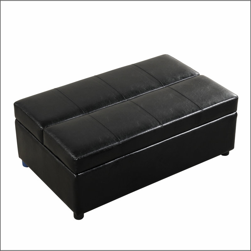 Folding Ottoman Sleeper Bed with Mattress Convertible Guest Bed, Black PU