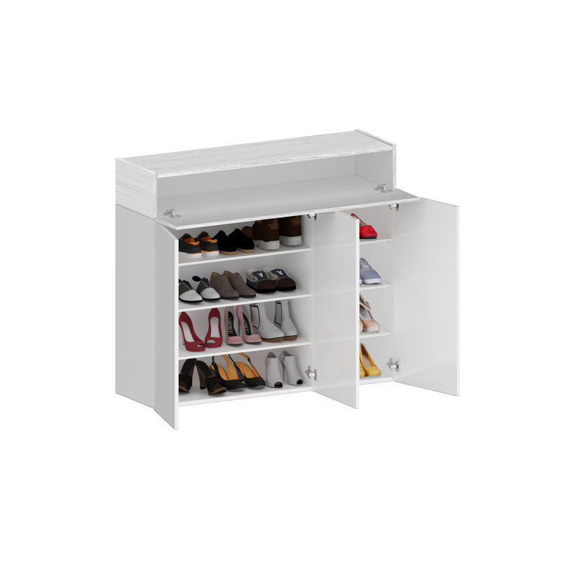 24 Pair Shoe Storage Cabinet, White/White Wood