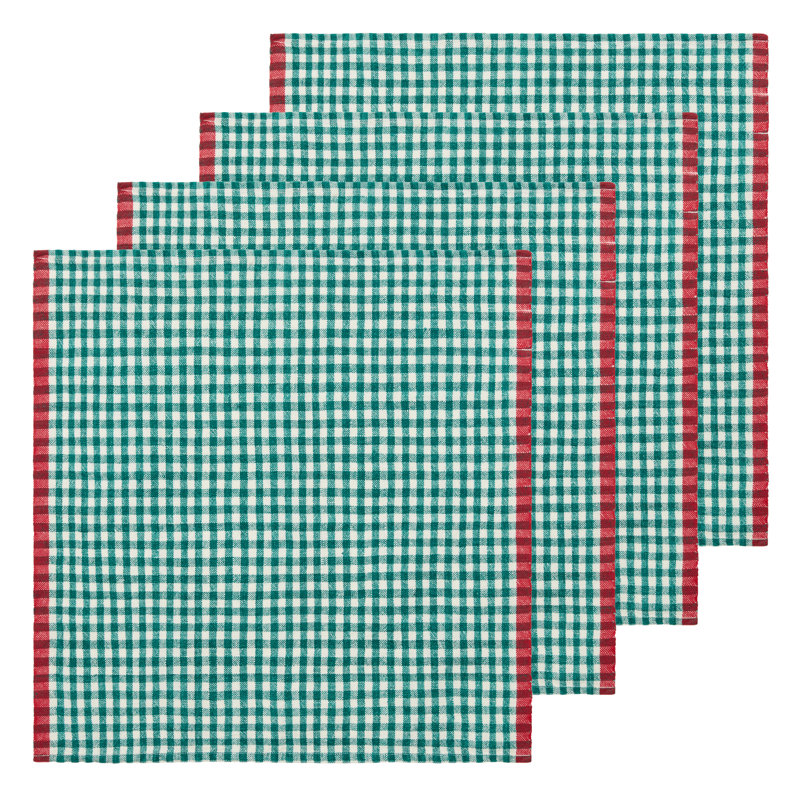 Gingham 20" Napkin, Green with Red Trim