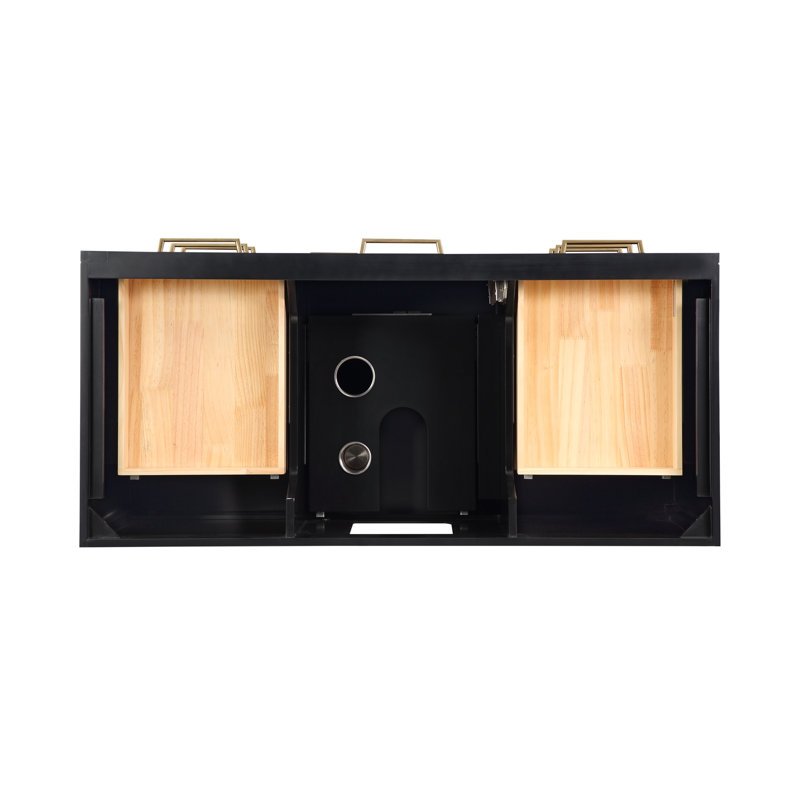 Markham 48'' W Single Vanity, Midnight Black, White Quartz, Satin Brass