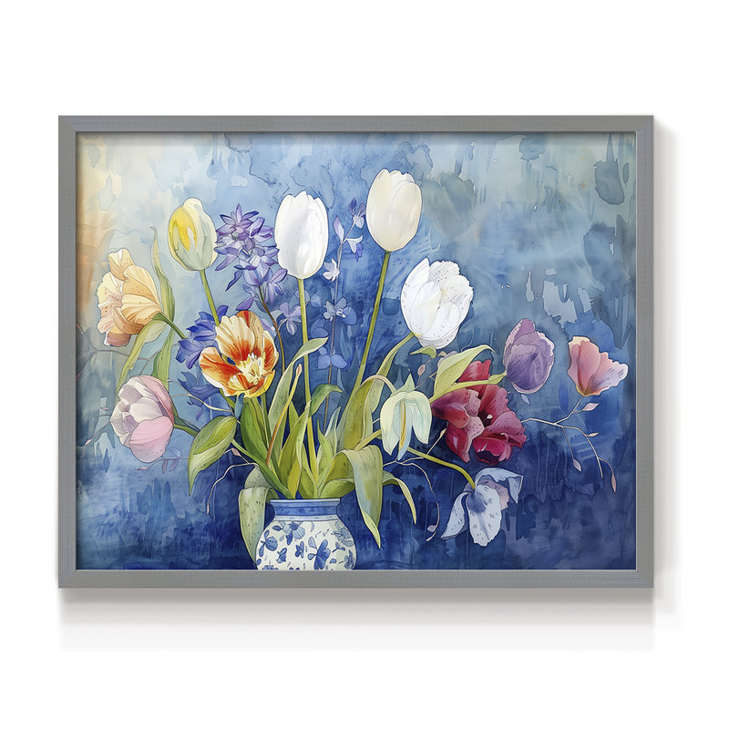 Série florale CV CV, reproduction encadrée, Gris, H 11 po x l 14 po