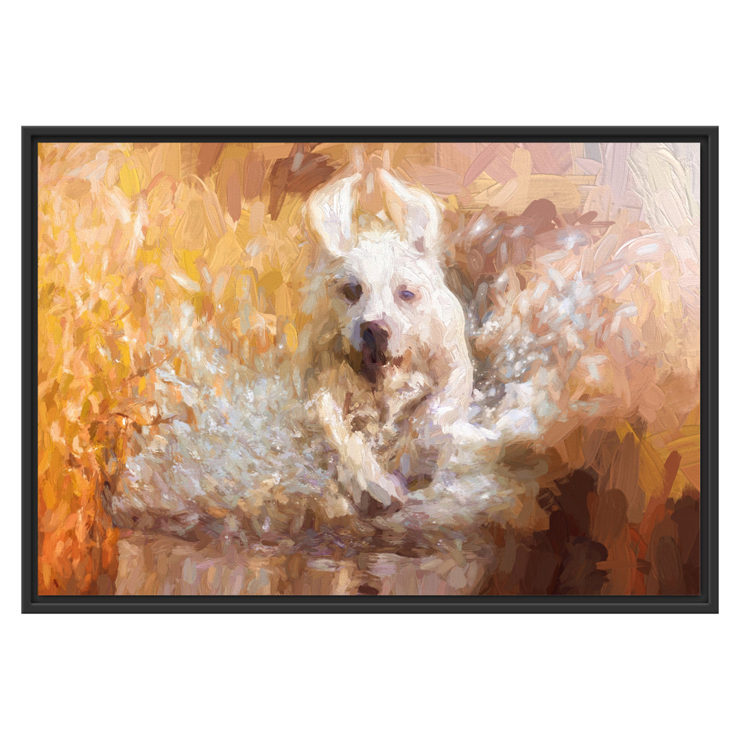 Gerahmtes Wandbild Labrador-Welpe Wasser