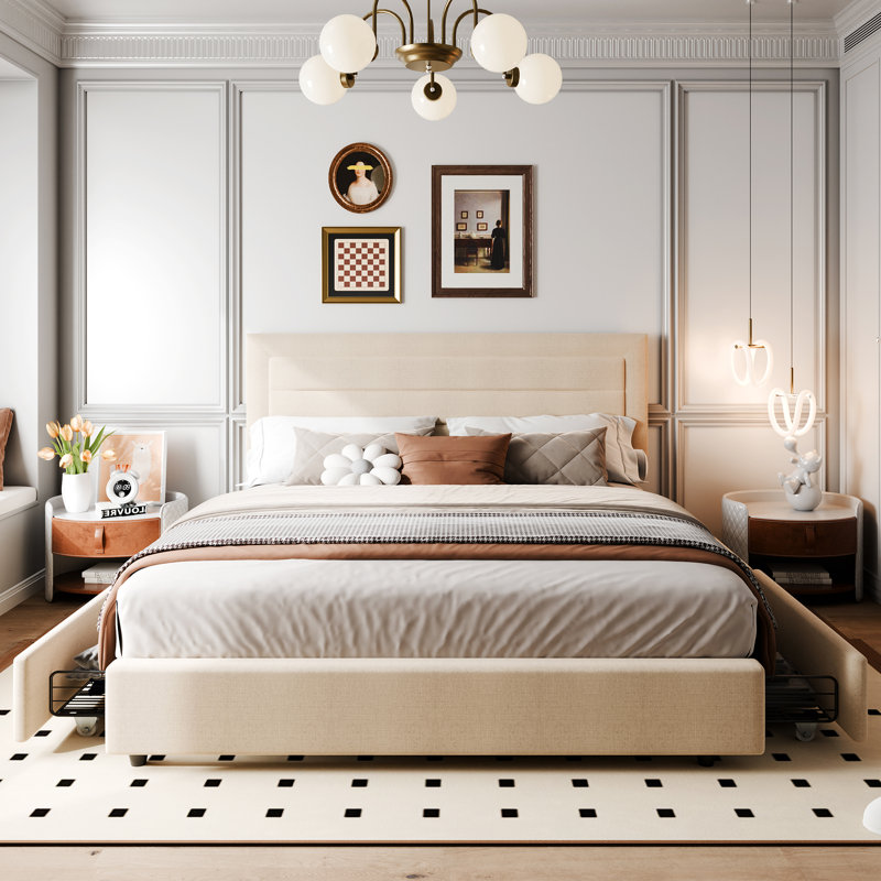 Moshier Upholstered Storage Bed with Drawers, Queen