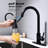 Matte Black Pull Out Spray Kitchen Faucet, Made From Stainless Steel, 360 Rotating Nozzle For Convenient Water Supply Faucet In Black, Efficient Management-1423801373