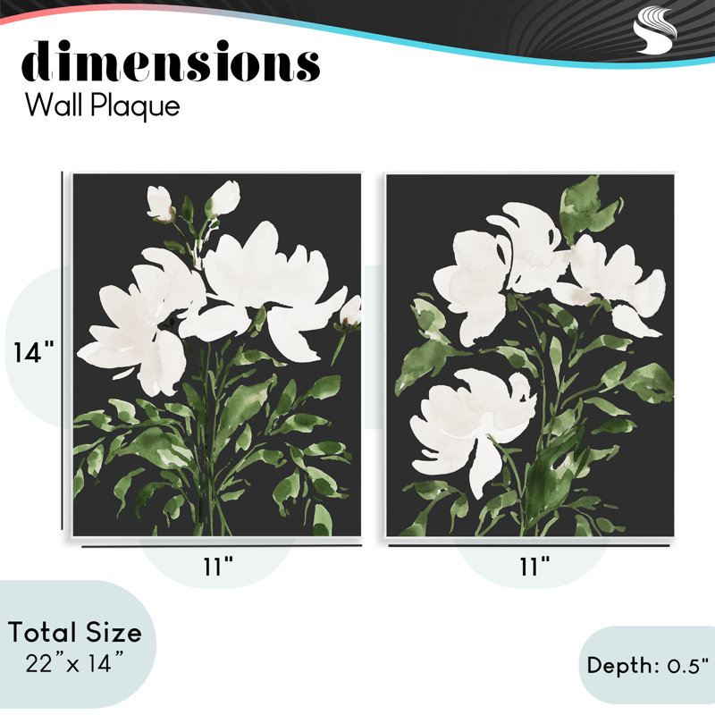 Ensemble de 2 plaques murales blanc sur fond noir, design par Lucille Price