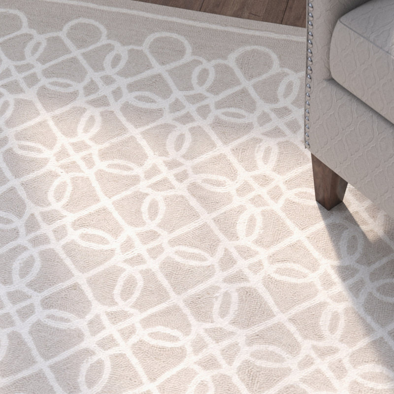 Hollander Hand-Hooked Wool White/Tan Area Rug, Rectangle 2'6" x 4'