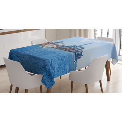 Ambesonne Sailboat Tablecloth, Manhattan Skyline New York Sunshine Usa Clear Sky Tower Skyscraper Photography, Rectangular Table Cover For Dining Room Kitchen Decor, 60" X 84", Blue Grey