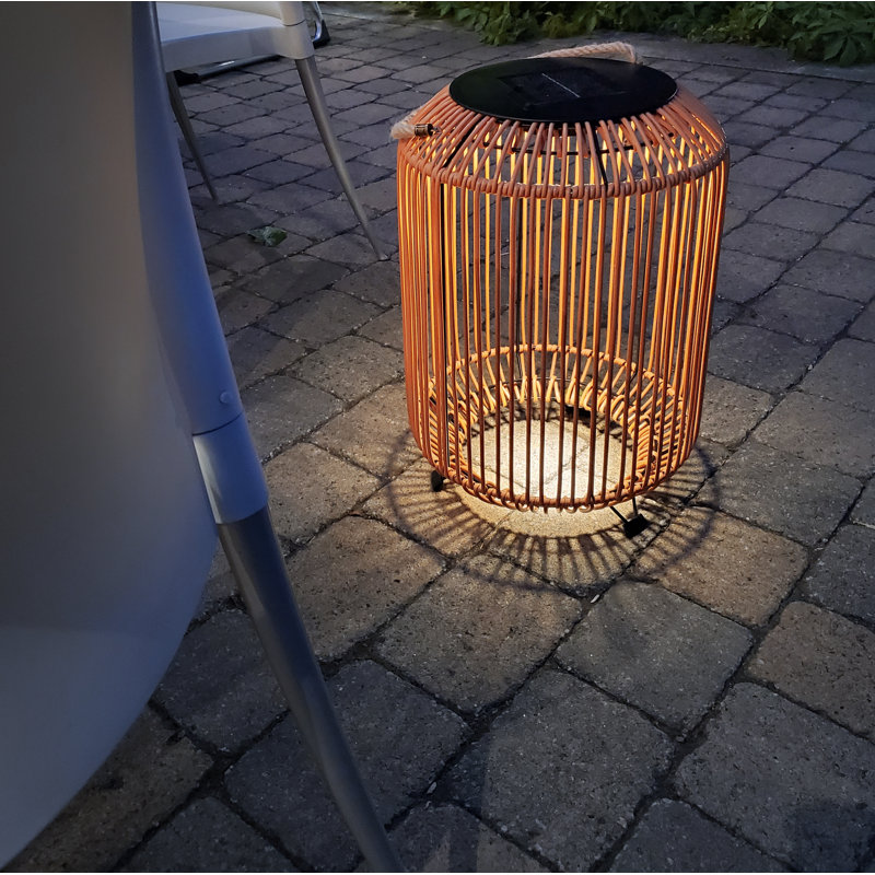 Beige Rattan Solar Powered LED Outdoor Floor Lamp