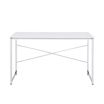 Bureau d'écriture avec base traîneau - Blanc et métal chromé - Mobilier de bureau moderne | Idée de cadeau