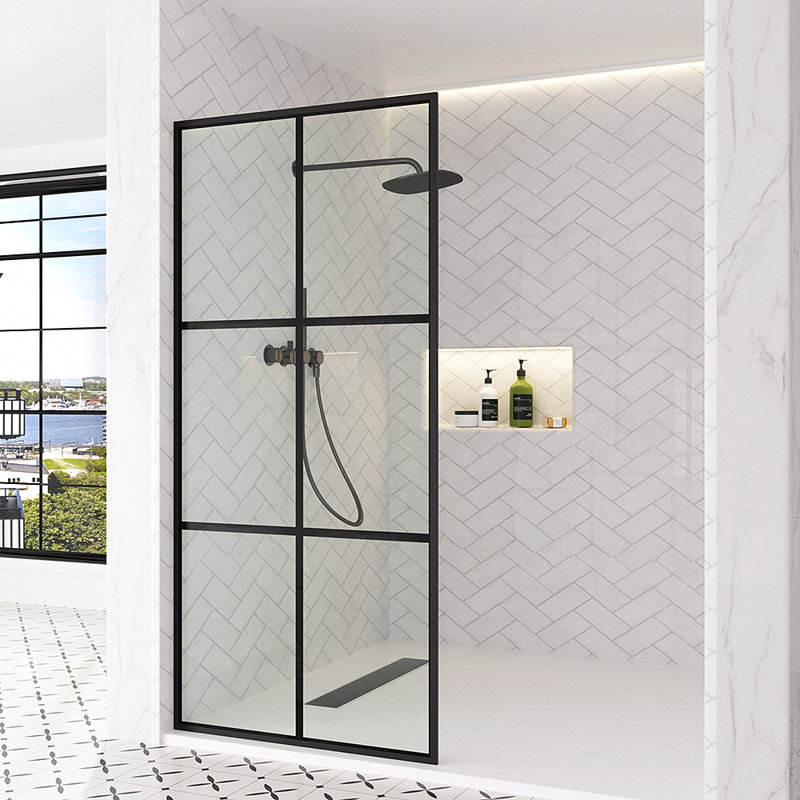  Nyssa X P 72 po Porte de moustiquaire de douche fixe H encadrée en noir mat avec (8 mm) Verre à motifs