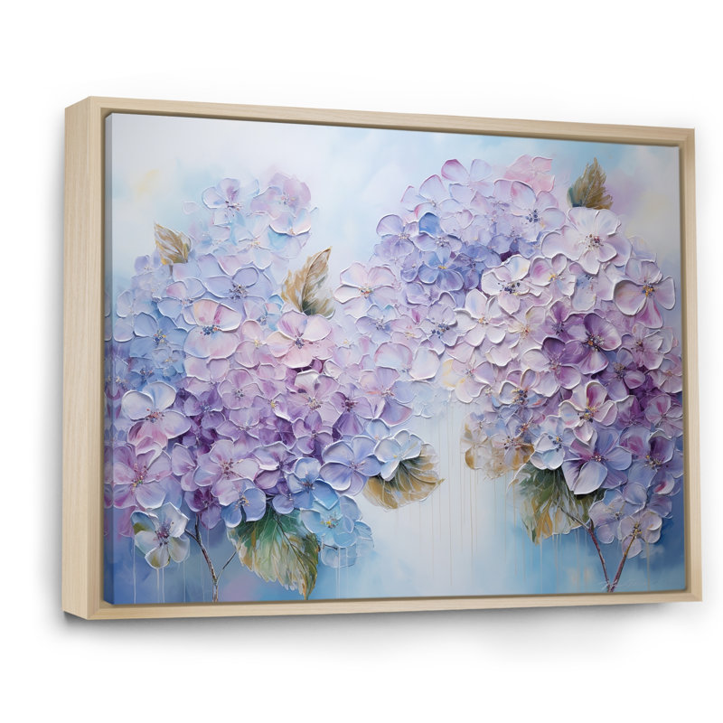 Fleurs d'hirangées mauves paradisiaques I - champ de fleurs, art mural, Cadre naturel flottant, H 34 po x l 44 po x P 1,5 po