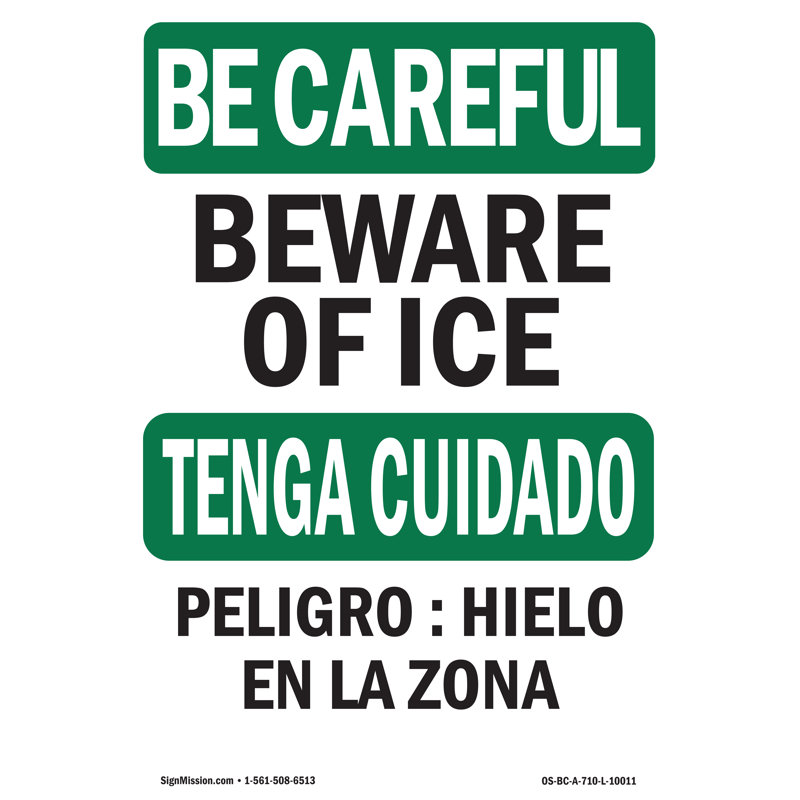 Panneau en plastique 24 "x 18" Beware Of Ice, H 24 po x l 18 po x P 0,1 po