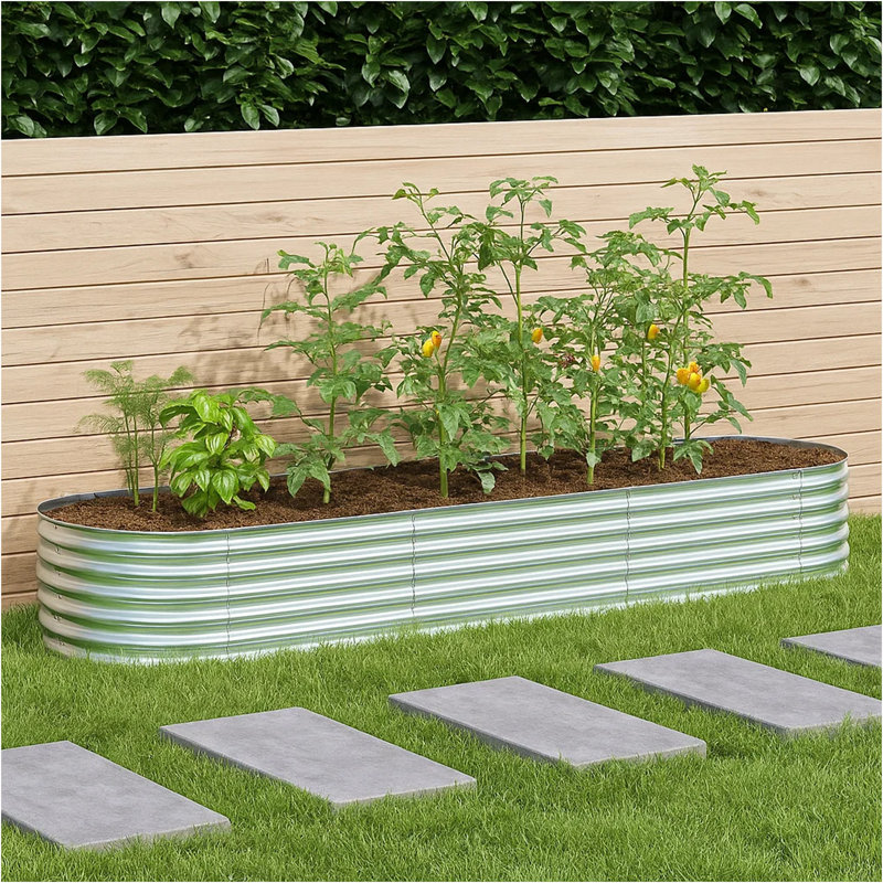 Lit surélevé pour jardin Bery, acier galvanisé, 158 pouces Bery, Argent argent