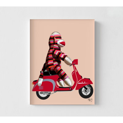 Red Scooter Fun Kids Print, Funny Monkey Twin Kids Bedroom, Red Animal Poster Print, Kindergarden Reception Wall Decor Idea