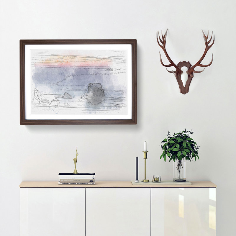 Beach in Bandon - Picture Frame Painting Print, 36cm H x 48cm W x 2cm D, Walnut Framed