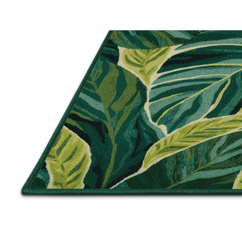 Tapis vert botanique lavable à la machine, Rectangle 7 pi x 9 pi