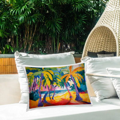 Tropical Palm Paradise Printed Outdoor Throw Pillow Design by Ramona Murdock