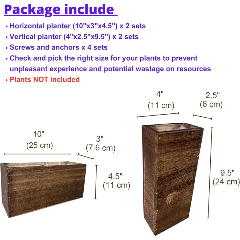 Boîte à fleurs en bois pour plantes (paquet de 4)
