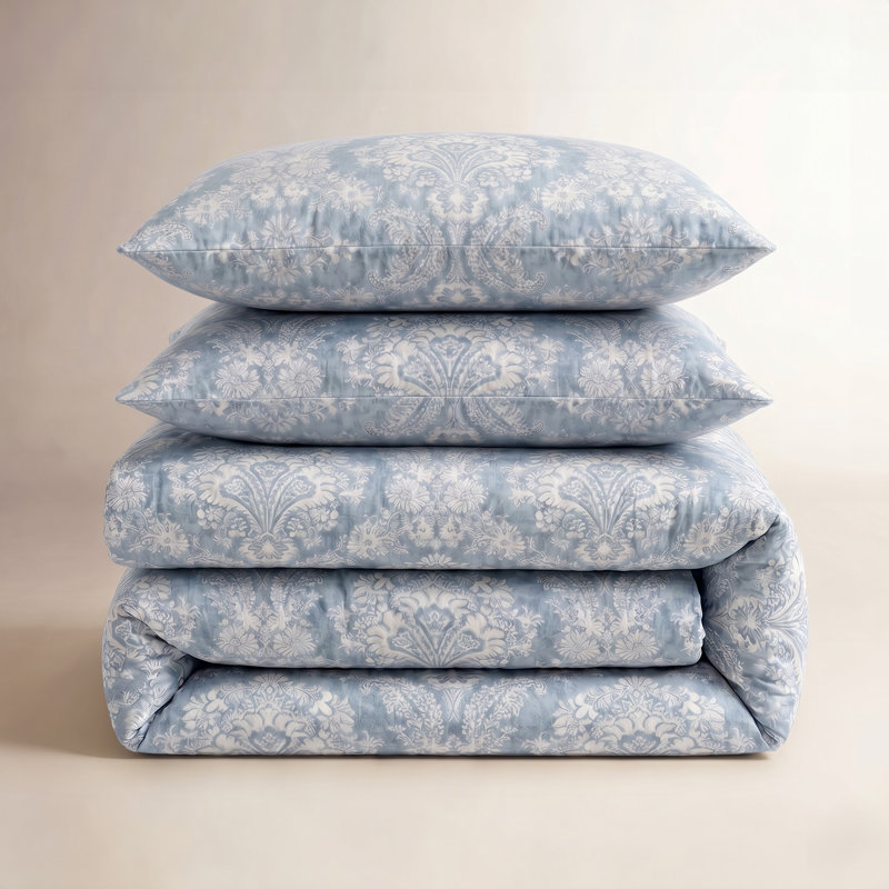 Ensemble de housse de couette 7 pièces Birch Lane Hamilton Denim Farmhouse, Housse de couette double et 2 taies décoratives s