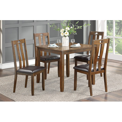 Brown Finish 5Pc Dining Set Table And 4 Side Chairs Upholstered Seat Wooden Kitchen Dining Furniture Set Transitional Style -  Red Barrel StudioÂ®, 710BC0B2042D416E840D90A56F513025