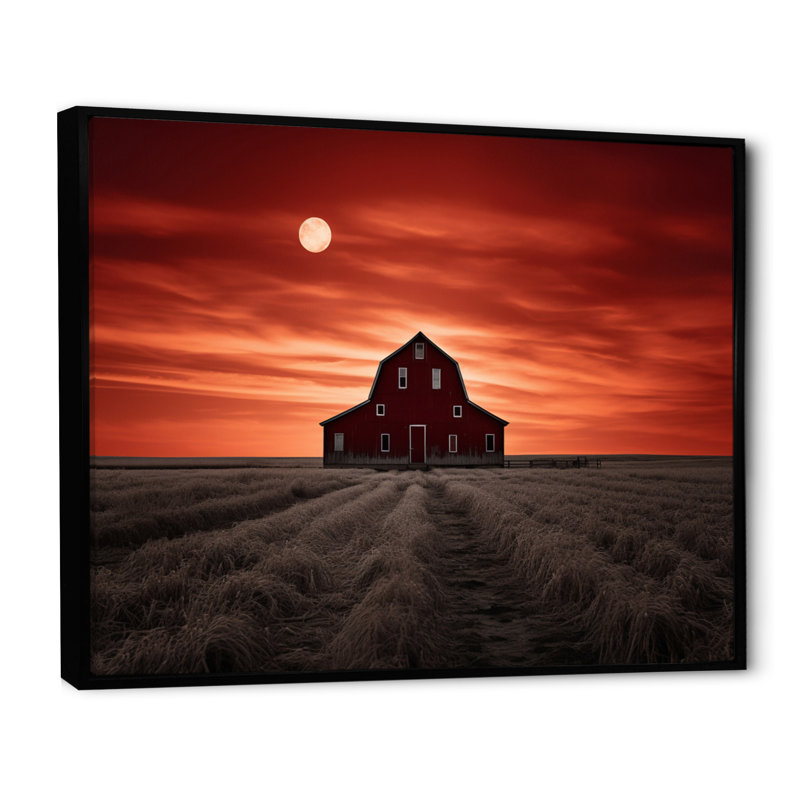 Paysage de grange au crépuscule III - reproduction, Cadre flottant noir, H 12 po x l 20 po x P 1 po