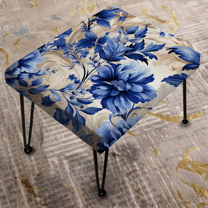Cobalt Blue Acanthus Leaves Victorian Pattern II - Floral Rectangle Ottoman