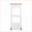 Îlot de cuisine avec tiroir de rangement, armoire et amp; Roulettes roulantes, plateau contemporain en bois d'hévéa | Bois | Compact