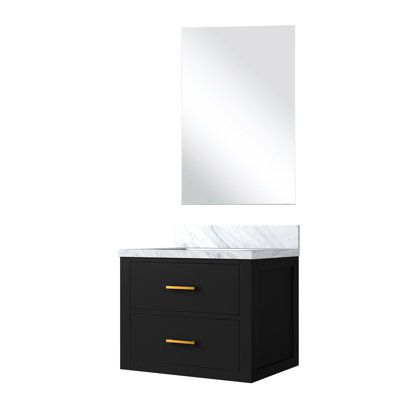 Meuble-lavabo noir avec comptoir en acrylique 18 po Miroir - fermeture en douceur, bois massif, panneaux de construction à structure de comptoir, rembourré
