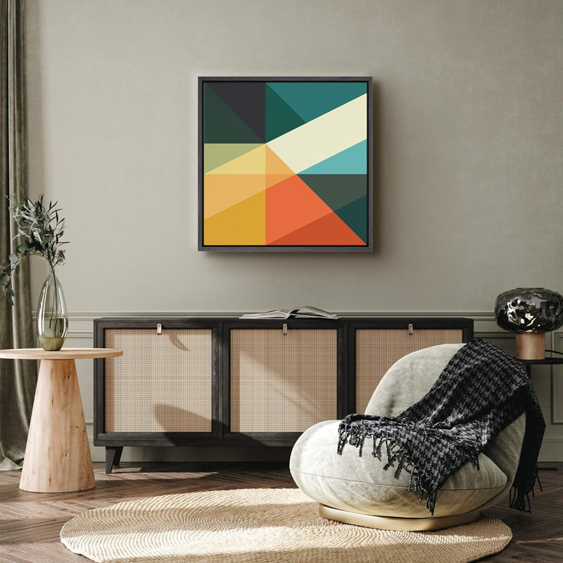 Vert, jaune, orange, bleu, géométrique, formes abstraites, art moderne, bohème, coloré, Noir, H 16 po x l 16 po x P 1,5 po