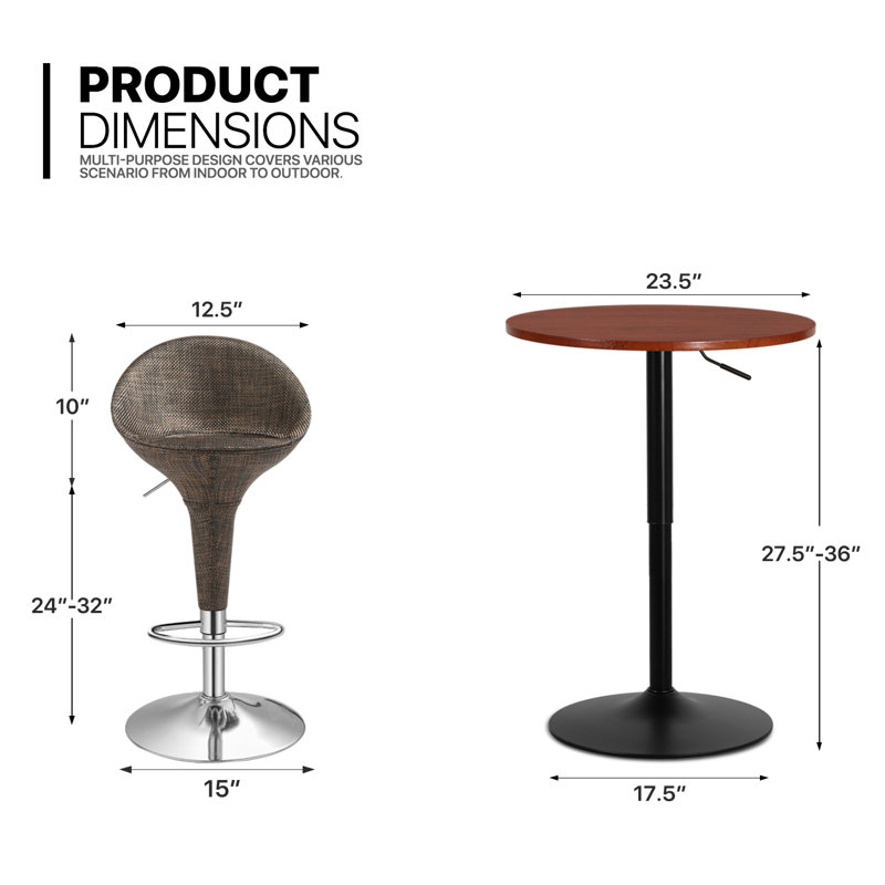 Ensemble de salle à manger 3 pièces, H 36 po x L 23,5 po x l 23,5 po, Rouge