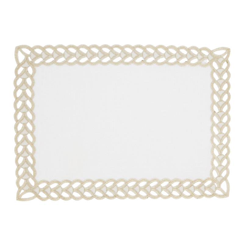 White Bohemian Braided Border Rectangle Placemats, Set of 4