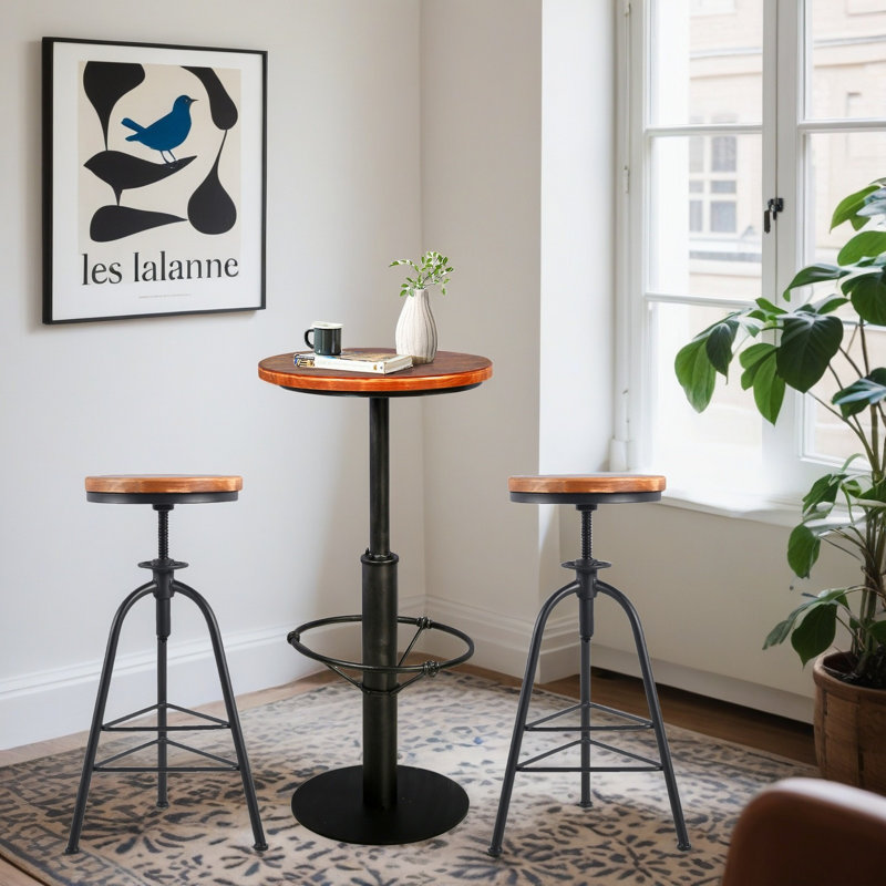 Ensemble de table de bar 3 pièces et 2 tabourets sans dossier pour la cuisine de pub, Noir, noir, noir, noir