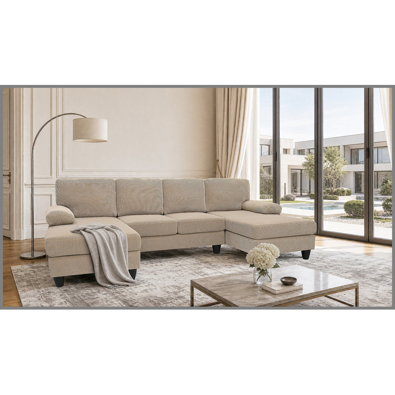 Canapé en forme de U rembourré nubby, conception de chaise double confortable avec accoudoirs rembourrés