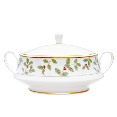 Noritake Holly and Berry Gold Covered Vegetable Bowl, 10.25", 48 oz.