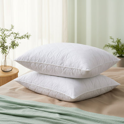 100% Cotton Zigzag Quilted Grey Goose Feather Bed Pillows – Set of 2 Hotel Quality,Fluffy & Supportive for Back & Side Sleepers