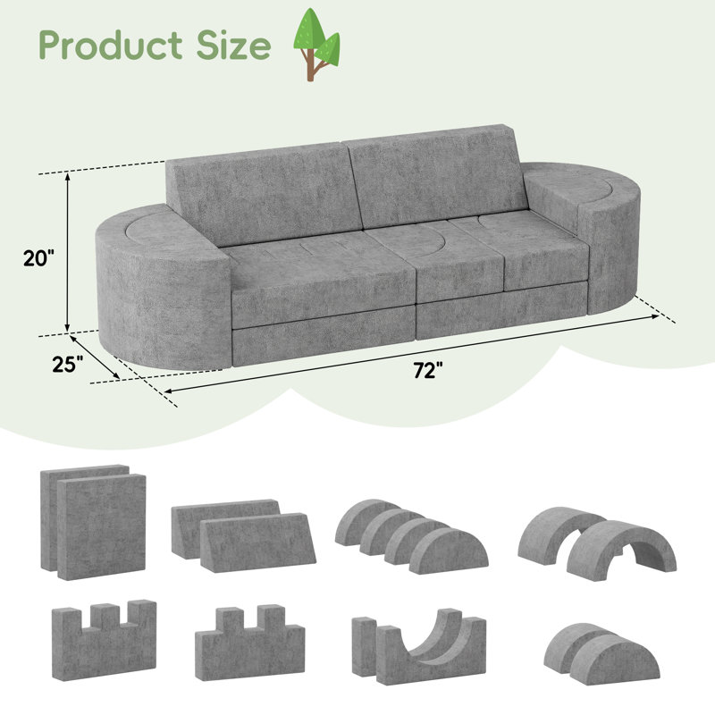 Modular Kids Play Couch, 16pcs Child Sectional Sofa