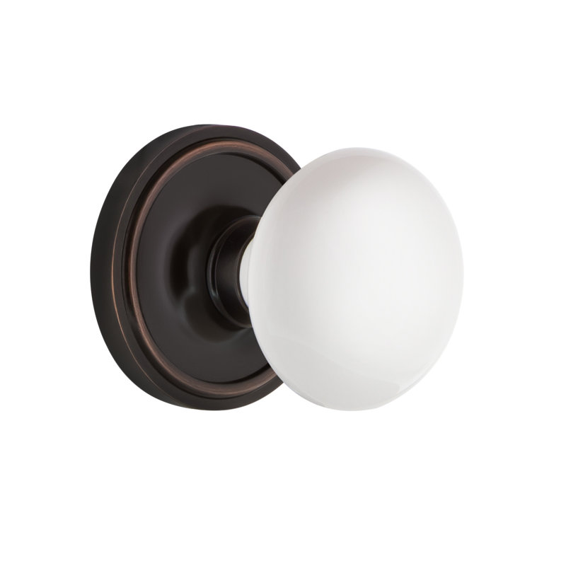 Classic Rosette with White Porcelain Door Knob, Timeless Bronze, 2-3/8"