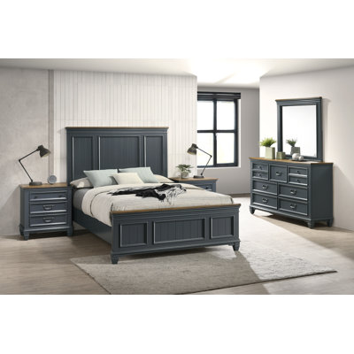 Semaj Wood Bedroom Set With Shiplap Panel Queen Bed, Dresser, Mirror, and Two Nightstands by Laurel Foundry Modern Farmhouse