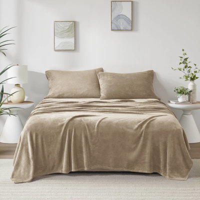 Twin Sheet Taupe - 100% For A Cozy Sleep Space, Brushed Both Sides, Comes With Flat, Fitted Sheets And Pillowcase, Elasticized 16" Mattresses, Machine Washable 3 Pcs In Tone , Soft Velvet Feel On