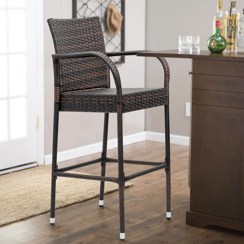 Dalessio 29.5" Patio Wicker Bar Stools with Footrest (Set of 2), Brown