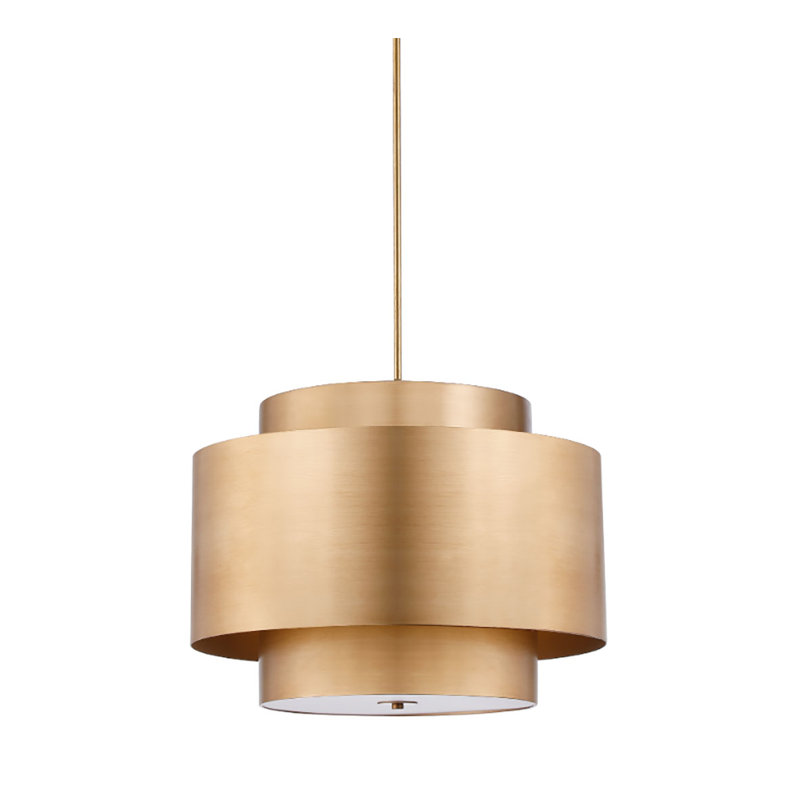 6-light Rubbed Brass Drum Lantern Brass Chandelier with Lampshade Diffuser