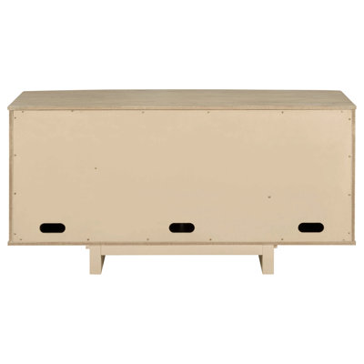Beige Oak 4-Door Cane Sideboard Buffet Cabinet