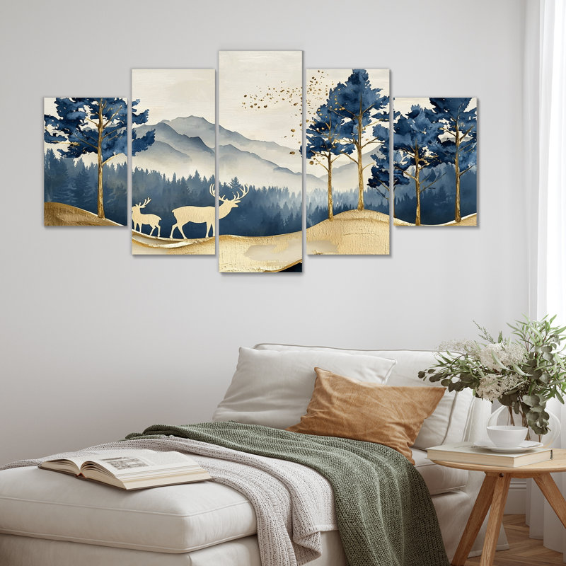Ensemble de décorations murales Golden Deer In Pine Misty Mountain
