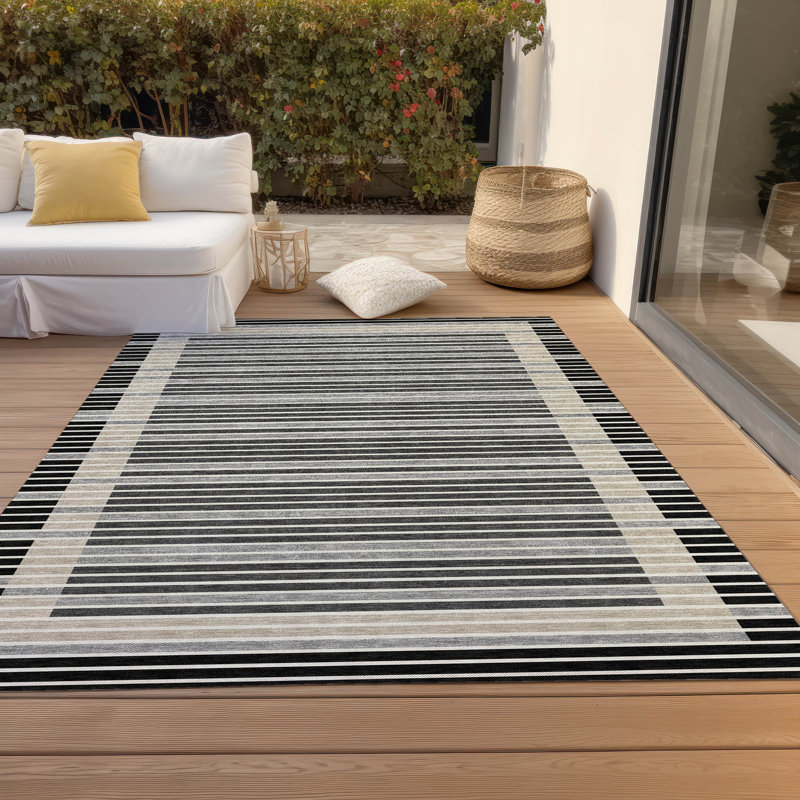 Tapis noir intérieur / extérieur lavable à la machine Christain ACN1399, Rectangle 5 pi x 7 pi 6 po