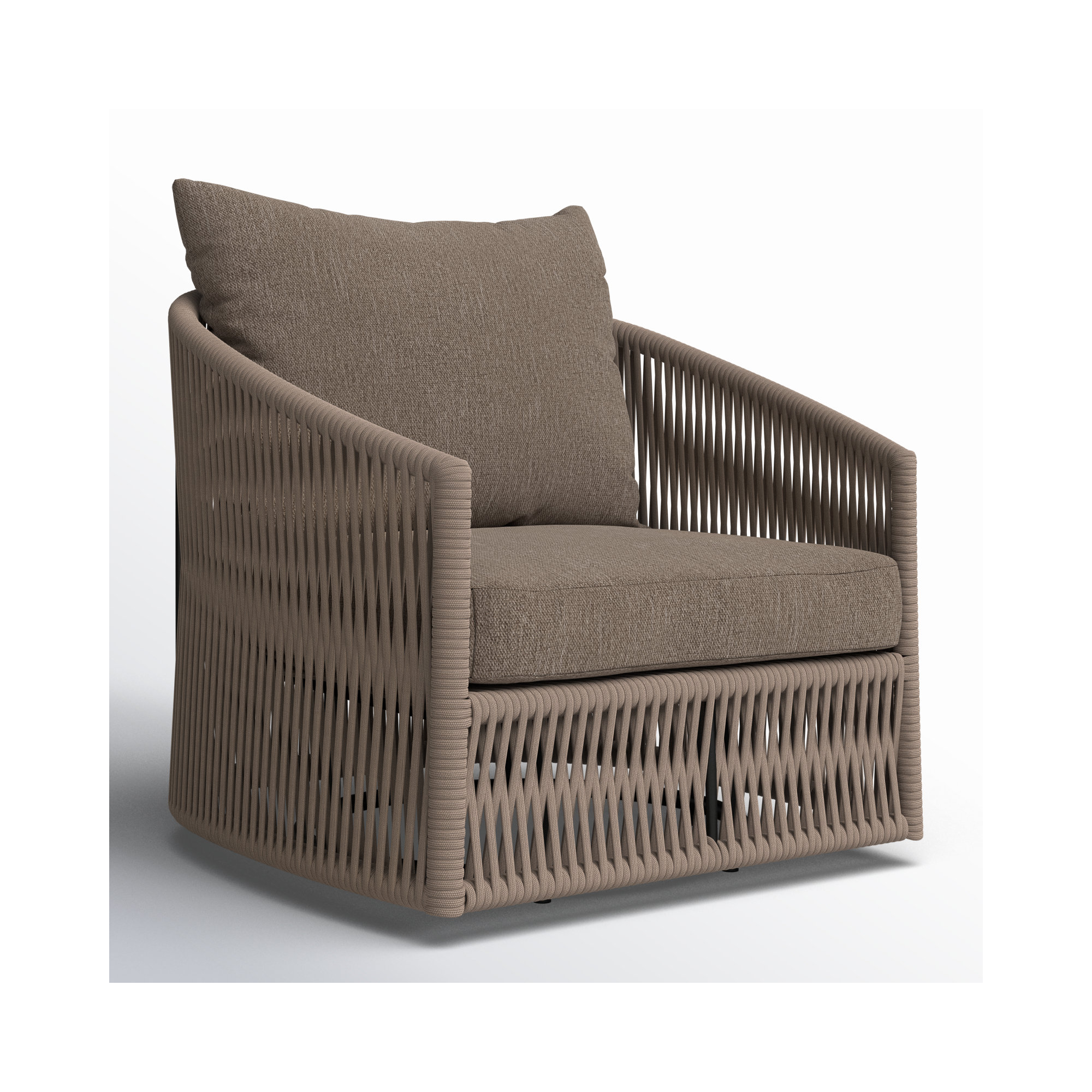 Nashira Swivel Outdoor Lounge Chair, Khaki Rope, Ellor Brown