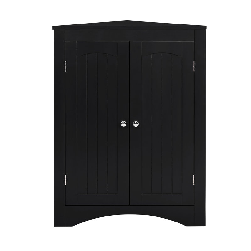 Armoire de rangement noire avec planches de bois réglables pour le rangement de la salle de bain et du salon
